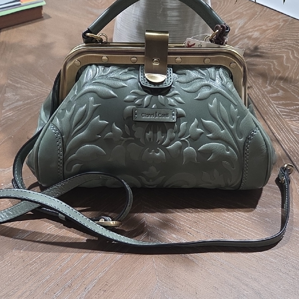Embossed Olive Green Frame Satchel